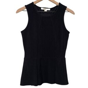 Boston Proper Peplum Top Women XS Black Sleeveless Cocktail Preppy Stretch